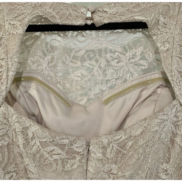 Nightway Champagne Lace Formal Empire Elegant Prom Wedding Dress Gown Size 14P - Picture 6 of 14